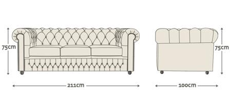 Abmessung 3er-Bettsofa Chesterfield